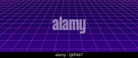 3D digital purple one point perspective grid wireframe. Empty geometric cyberspace studio floor background. Virtual three dimension scene. Easy guide Stock Vector