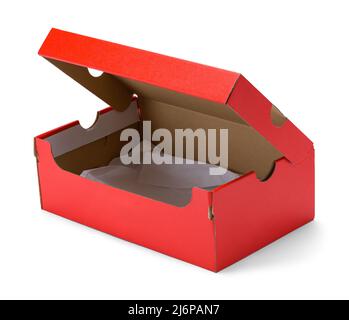 Open Red Shoe Box Cut Out on White. Stock Photo