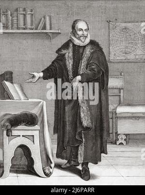 Jacobus Arminius, 1560 - 1609, aka Jakob Harmenszoon, Jacob Arminius or James Arminius. Dutch theologian during the Protestant Reformation.  After an engraving by François Stuerhelt. Stock Photo