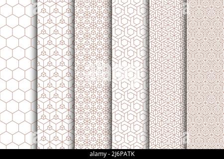 Geometric seamless patterns set. Vector illustration of abstract hexagonal shape seamless line backgrounds for your design Stock Vector