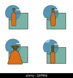 Bottles with alcohol icon set. Vector illustration. Eps10 Stock Vector