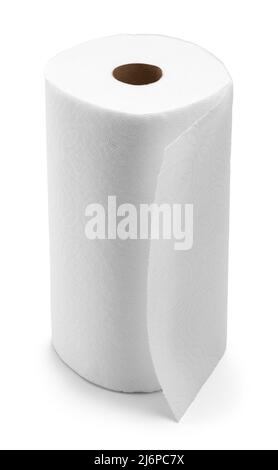 Roll of Paper Towels Cut Out on White. Stock Photo