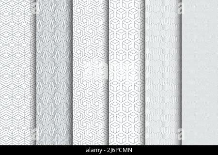 Geometric seamless patterns set. Vector illustration of abstract hexagonal shape seamless line backgrounds for your design Stock Vector