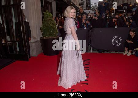 NEW YORK, NEW YORK - MAY 02: Lucy Boynton wearing Chanel departs The Mark Hotel for 2022 Met Gala on May 02, 2022 in New York City. Credit: Ron Adar/Alamy Live News Stock Photo