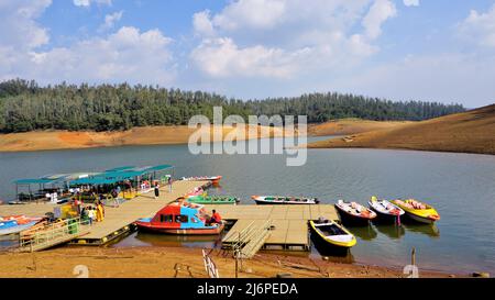 Ooty,Tamilnadu,India-April 30 2022: Boating in beautiful Pykara Lake, Ooty, Tamilnadu. Awesome experience for tourists. Stock Photo