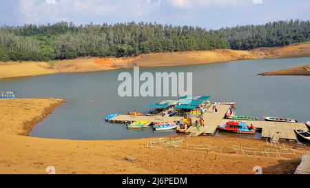 Ooty,Tamilnadu,India-April 30 2022: Boating in beautiful Pykara Lake, Ooty, Tamilnadu. Awesome experience for tourists. Stock Photo