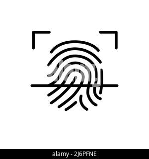 Fingerprint scan provides security access color line icon. ID and ...