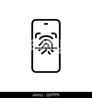 Fingerprint scan in smartphone color line icon. ID and verifying person. Biometric identification element. Stock Vector