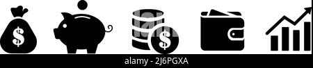 financial vector image set including piggy bank dollar notes and graphs Stock Vector
