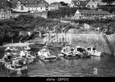 Newquay boats in the harbour on the Cornish northern coast Stock Photo