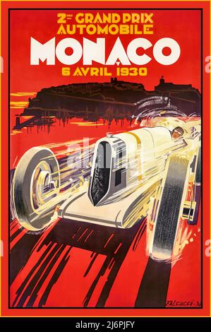 MONACO Grand Prix Poster 1930 Vintage retro poster for the 2nd Monaco Grand Prix motor race Monaco French Riviera 6th April 1930 Stock Photo