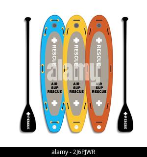 Paddle boards multicolor with paddles raster Stock Photo