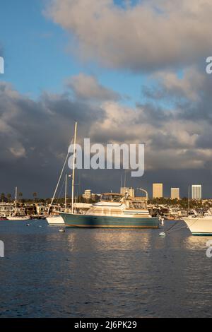 Dark clouds over Newport harbour, Southern California USA Stock Photo