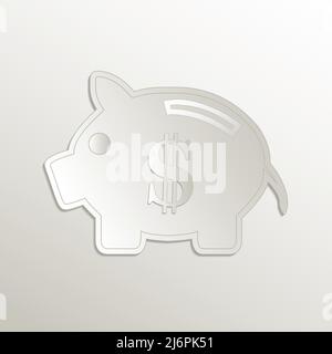 Dollar and Saving piggy bank icon, card paper 3D natural vector Stock Vector