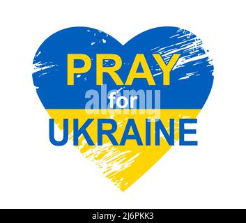 Ukraine national flag in map heart form - Pray for Ukraine concept, for banner and web design, vector illustration close-up Stock Vector