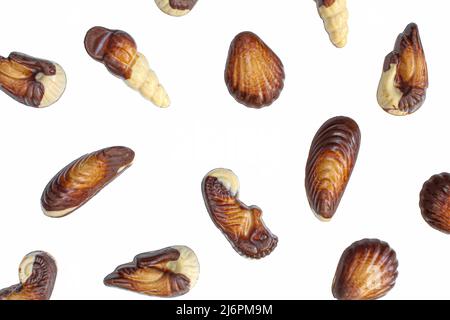 Decorative chocolate seashells snack isolated on white background Stock Photo