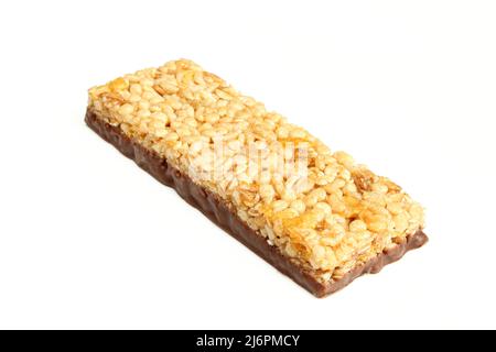 Granola bar with chocolate isolated on white background Stock Photo