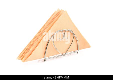 Orange paper tissues in metallic holder. Napkins isolated on white background Stock Photo
