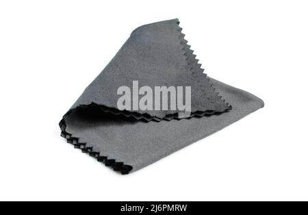 Folded piece of black lens cloth isolated on white background. Stock Photo