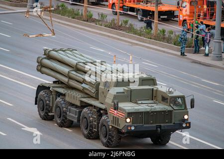 Russian heavy multiple rocket launcher BM-30 Smerch 9A52 at  Victory Parade in Moscow Stock Photo