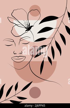 Vector abstract creative background. In a minimalistic fashion style with a portrait of a female face. Design templates for social networks. Stock Vector