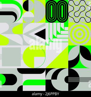 Brutalist Art inspired vector pattern artwork made with abstract geometric shapes and bold forms. Digital graphics design for poster, cover, art, pres Stock Vector