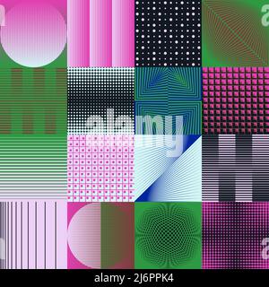 Abstract minimalist vector graphics with digital transition effect. Brutalist style futuristic pattern built with distorted geometric shapes, random f Stock Vector