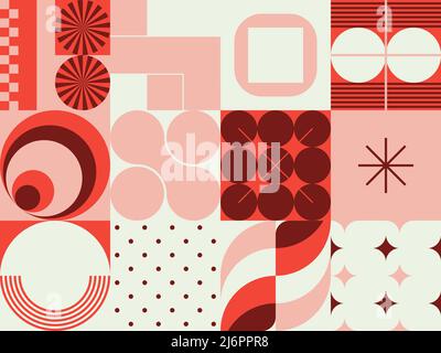 Swiss Art inspired vector pattern artwork made with abstract geometric shapes and bold forms. Digital graphics design for poster, cover, art, presenta Stock Vector