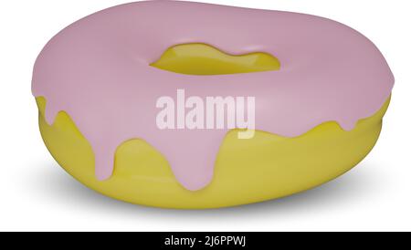 Donut in pink glaze on a white background. Vector outline icon. Stock Vector