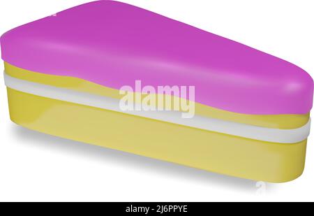 A piece of cake in pink icing on a white background. Vector outline icon. Stock Vector