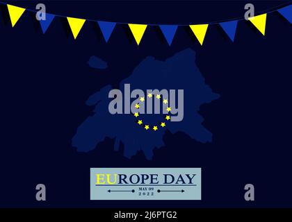 Europe Day 9th May. Europe Map an Flag Concept. Vector Background disign, banner, poster or card with flags and lettering. Peace and unity in Europe c Stock Vector