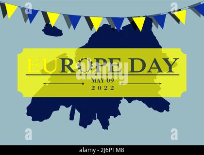 Europe Day 9th May. Europe Map an Flag Concept. Vector Background disign, banner, poster or card with flags and lettering. Peace and unity in Europe c Stock Vector