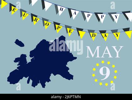 Europe Day 9th May. Europe Map an Flag Concept. Vector Background design, banner, poster or card with flags and lettering. Peace and unity in Europe c Stock Vector