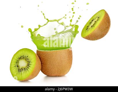 juice exploding out of a kiwi fruit isolated on white Stock Photo