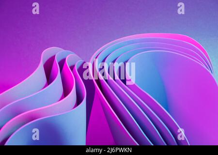 Colorful swirl elements with neon led illumination, Cyberpunk, futuristic background. Stock Photo