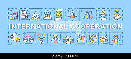 International cooperation word concepts blue banner Stock Vector