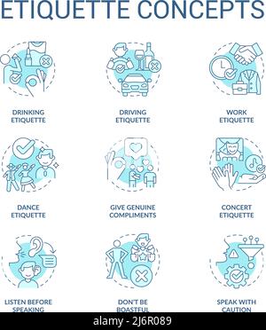 Etiquette turquoise concept icons set Stock Vector
