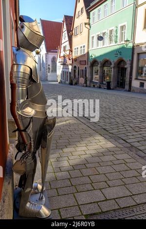 knight armor in Rothenburg ob der Tauber on the colorful middle age street . Stock Photo