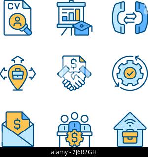 Business coordination pixel perfect RGB color icons set Stock Vector