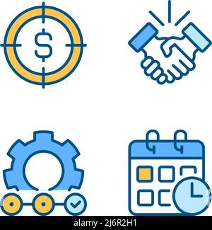 Successful business startup pixel perfect RGB color icons set Stock Vector