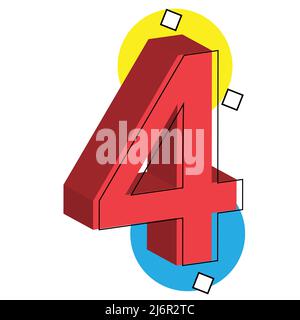 3d red number 04. vector illustration. eps 10 Stock Vector