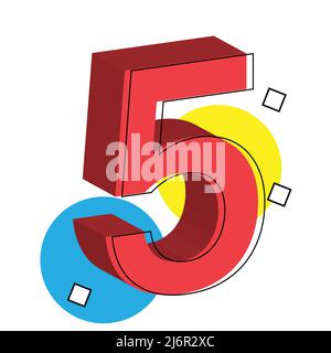 3d red number 5. vector illustration. eps 10 Stock Vector