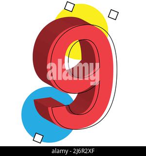 3d red number 9. vector illustration. eps 10 Stock Vector