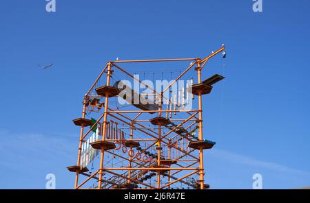 Aerial adventure climbing platform in Skegness, Lincolnshire, UK Stock Photo