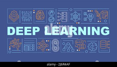 Deep learning word concepts dark blue banner Stock Vector