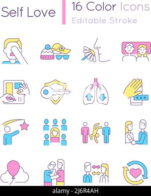 Self love RGB color icons set Stock Vector