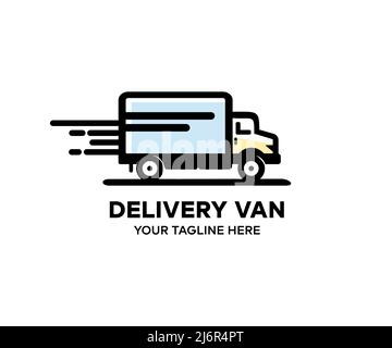 Fast moving shipping delivery truck logo design. Delivery Van Free, Fast Delivery, Shipping concept vector design and illustration. Stock Vector