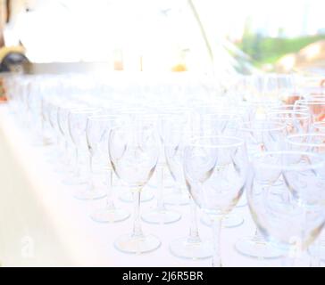 catering services background with snacks and glasses of wine on bartender counter in restaurant Stock Photo