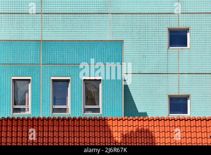 Ceramic tiled facade of thr Head Office of Police in Rotterdam, the Netherlands. Stock Photo