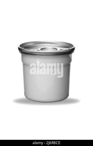 white cream or face mask in transparent package with metal tin lid, isolated on white background Stock Photo